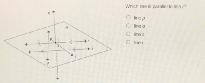 Which line is parallel to line r? line p line q line s line t