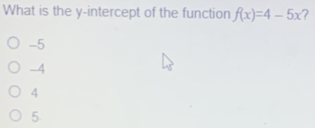 What is the y-intercept of the function fx=4-5x -5 -4 4 5.
