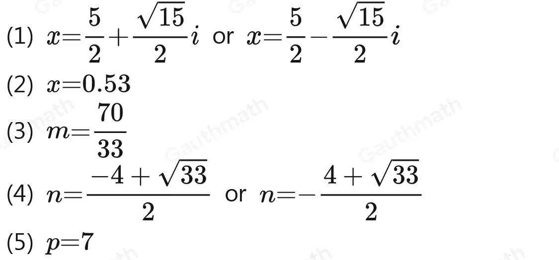 Quadratic or Not Quadratic 1. x2-5x+10=0 2.12-4x=0 3.3m+8=15 4.25-n2=4n 5. p-72=0