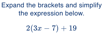 Expand the brackets and simplify the expression below. 23x-7+19